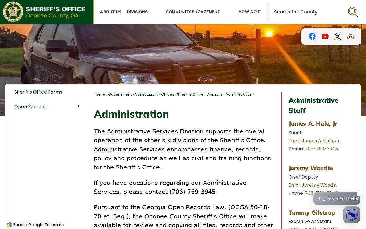 Oconee County Sheriff administration warrant contact page