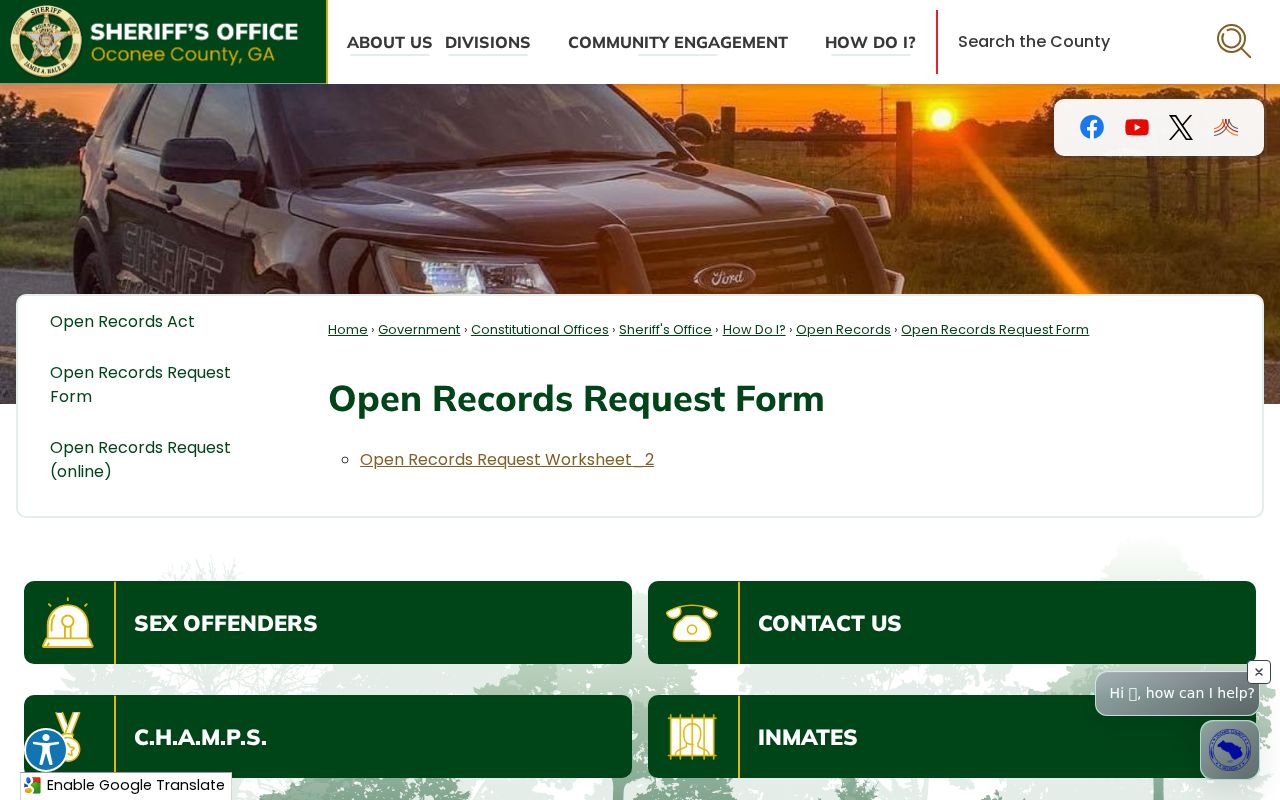 Oconee County active warrant open records request landing page