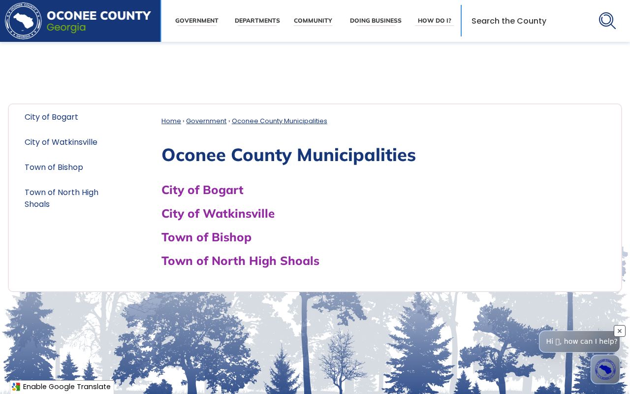 Oconee County official list of four municipalities