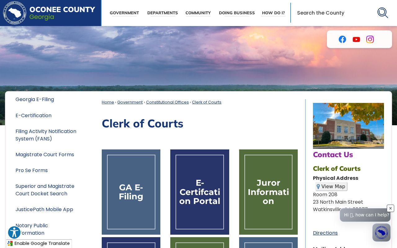 Oconee County warrant records courthouse and Clerk of Courts page