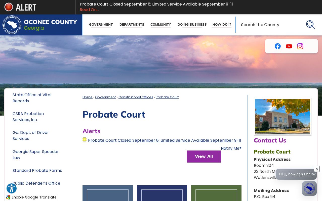 Oconee County traffic warrant Probate Court page