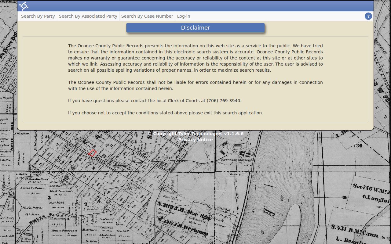 Oconee County warrant search Tyler portal disclaimer